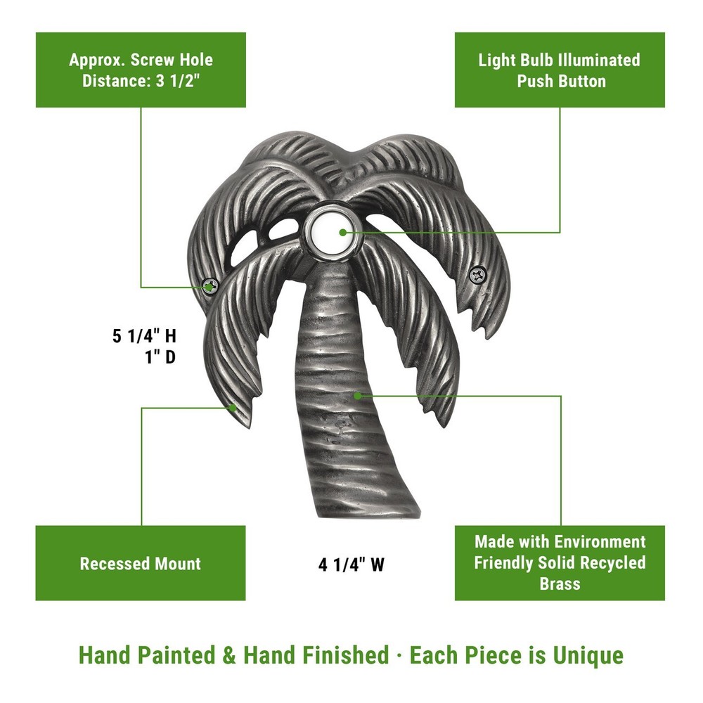 Doorbell Large Palm Tree Beach Pewter Push Lighted Button Solid Brass