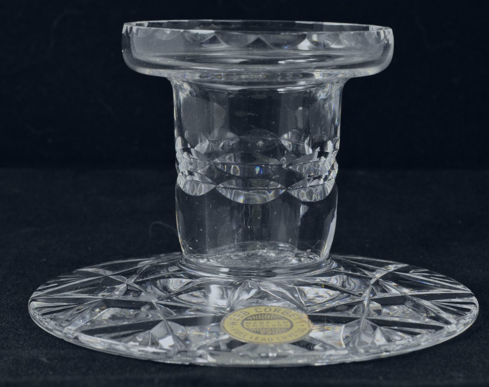 Webb Corbett crystal candlesticks with original stickers