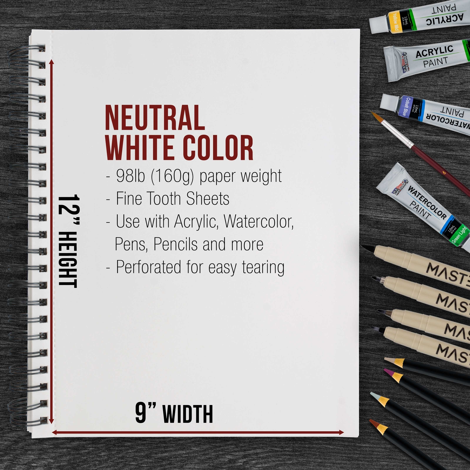 9" x 12" Mixed Media Paper Pad Sketchbook, 2 Pack, 60 Sheets 98 lb, Spiral-Bound