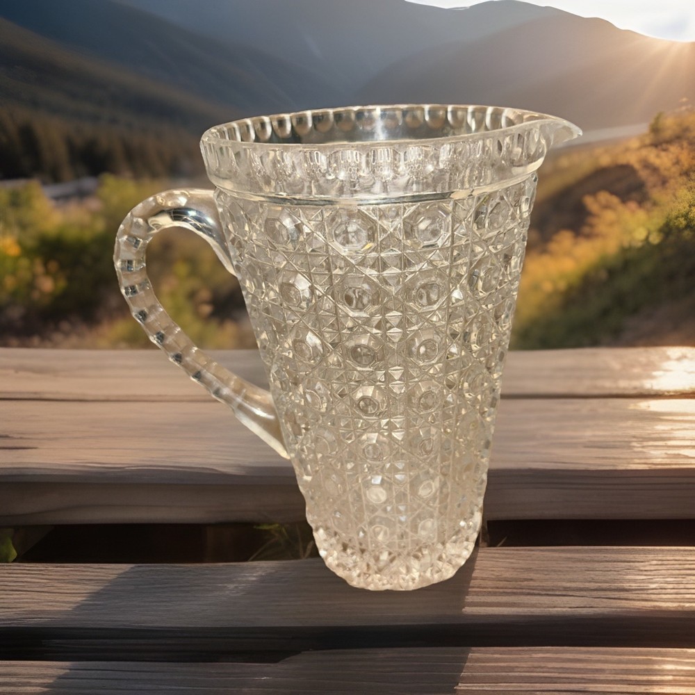 Clear Glass Pitcher Button and Cane 8 5/8" high