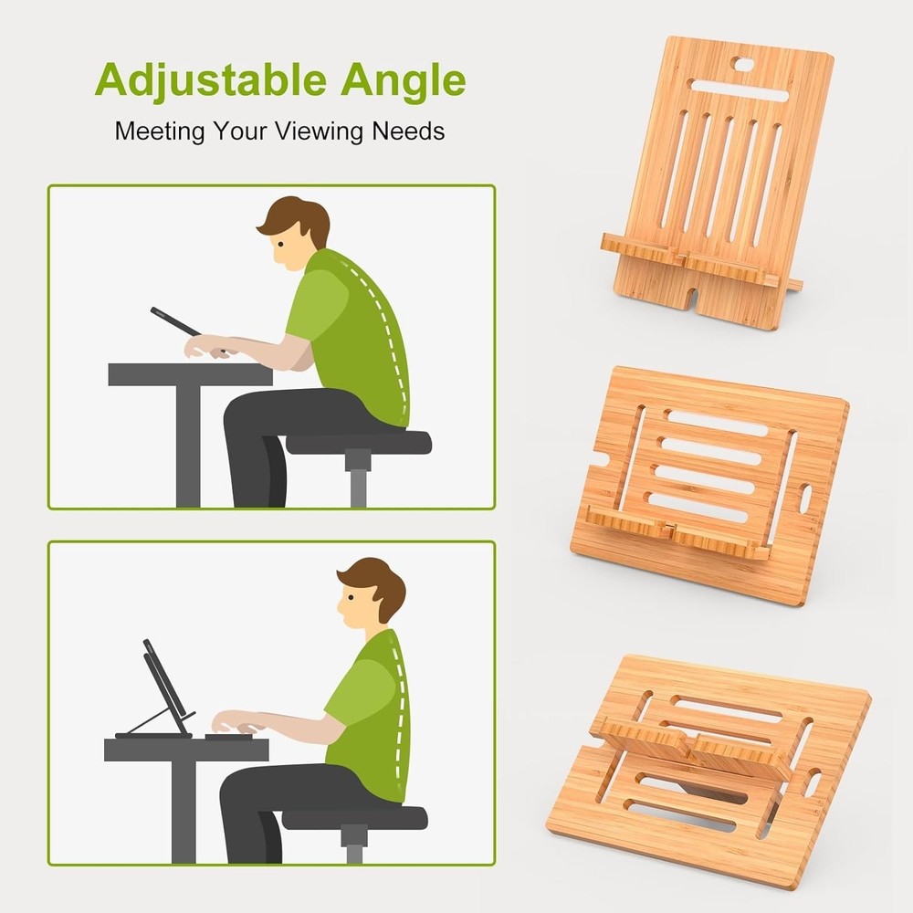 Multi-Angle Bamboo Tablet Holder for Smartphones & Tablets - Adjustable Size