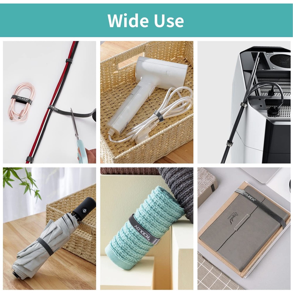 Reusable Hook Loop Cable Ties 0.4in x 16ft - Cable Management Black