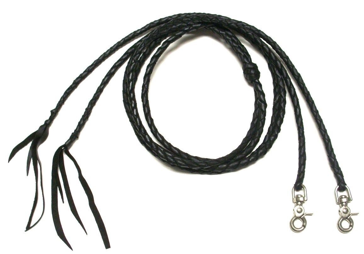 Braided Leather Split Reins 4 Plait Black Mexico Made New Free Shipping