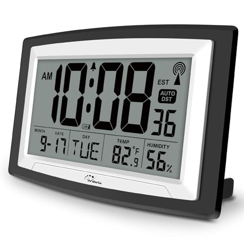 Atomic Clock with Indoor Temperature & Humidity - 12.5" Self-Setting Digital Wal