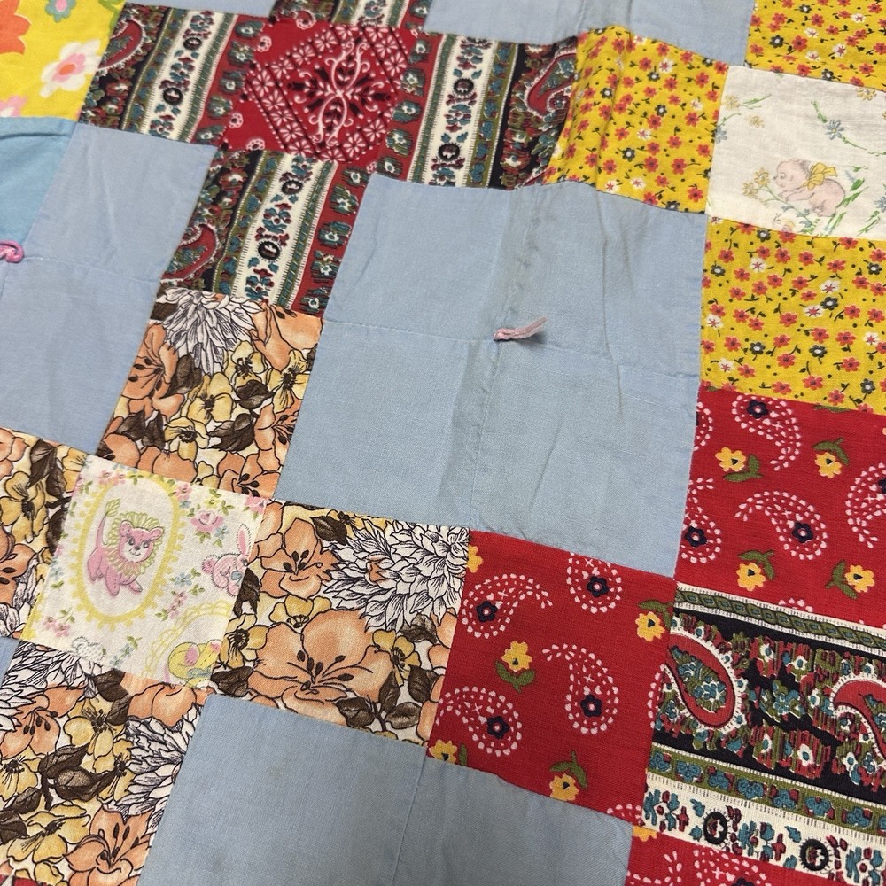 Handmade Patchwork Small Quilt 33" x33" Lap or Child + Handmade Mouse Bag!