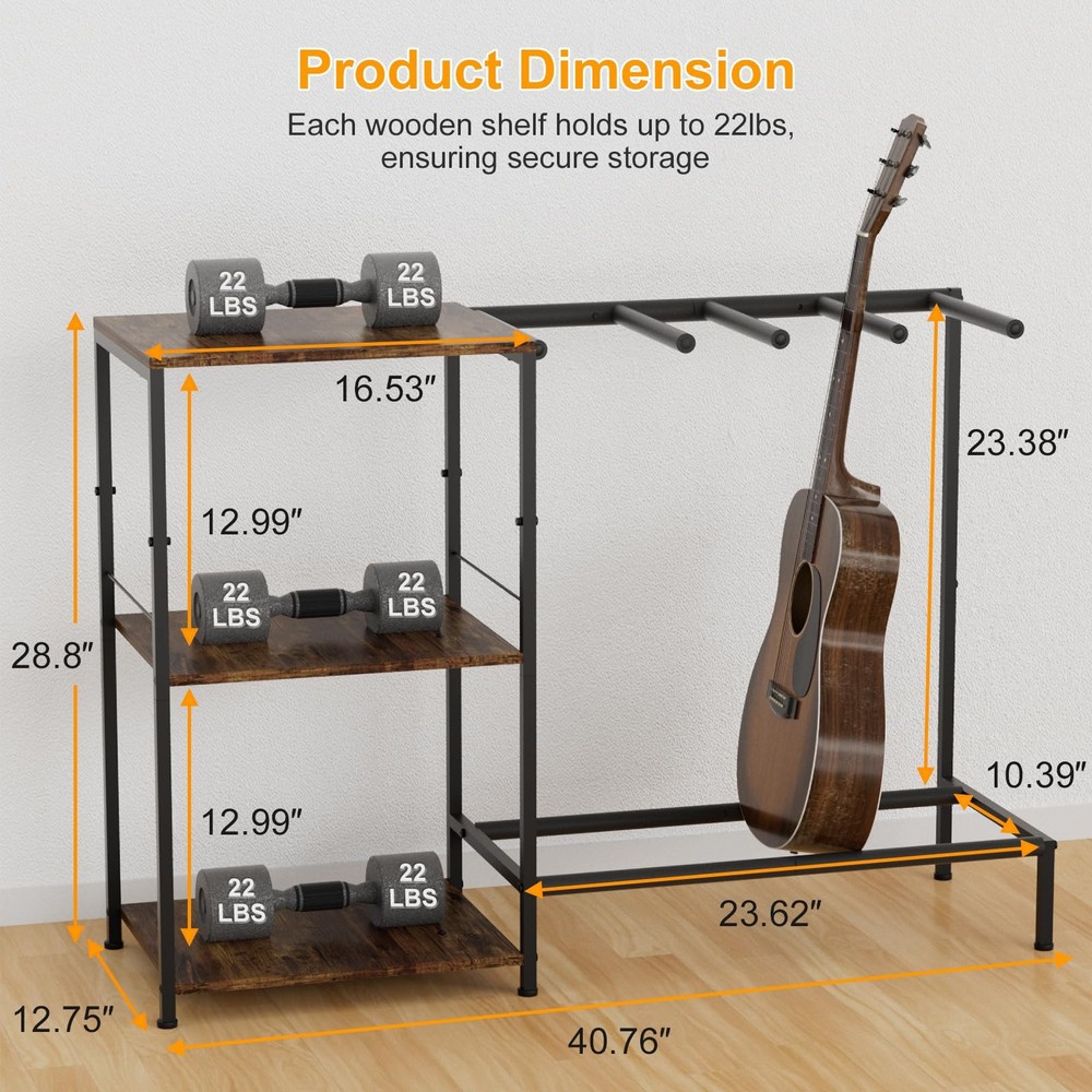 Guitar Stand for 4 Guitars, Adjustable Multiple Guitars Rack with Soft-Padded...