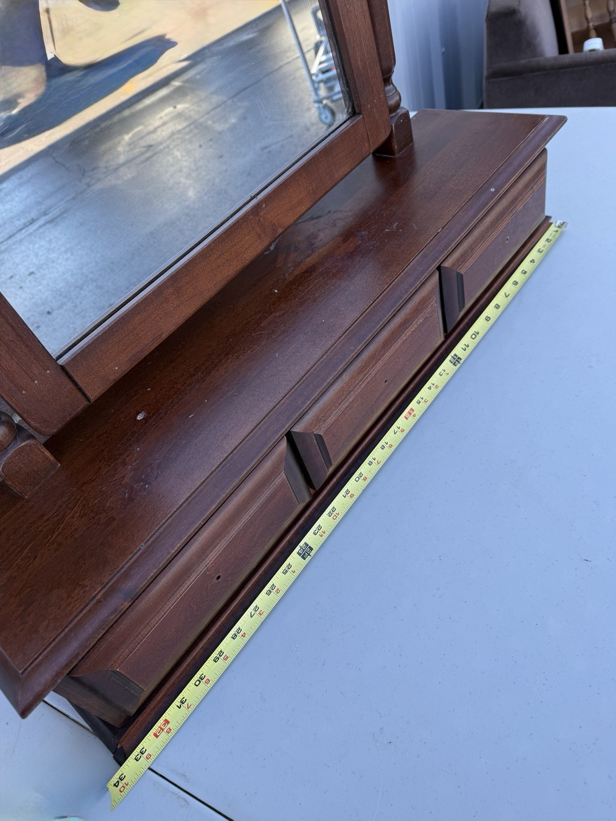 Simmons Wood Tabletop Vanity Mirror Swivel Dresser Top Shave Mirror w/ 3 Drawers