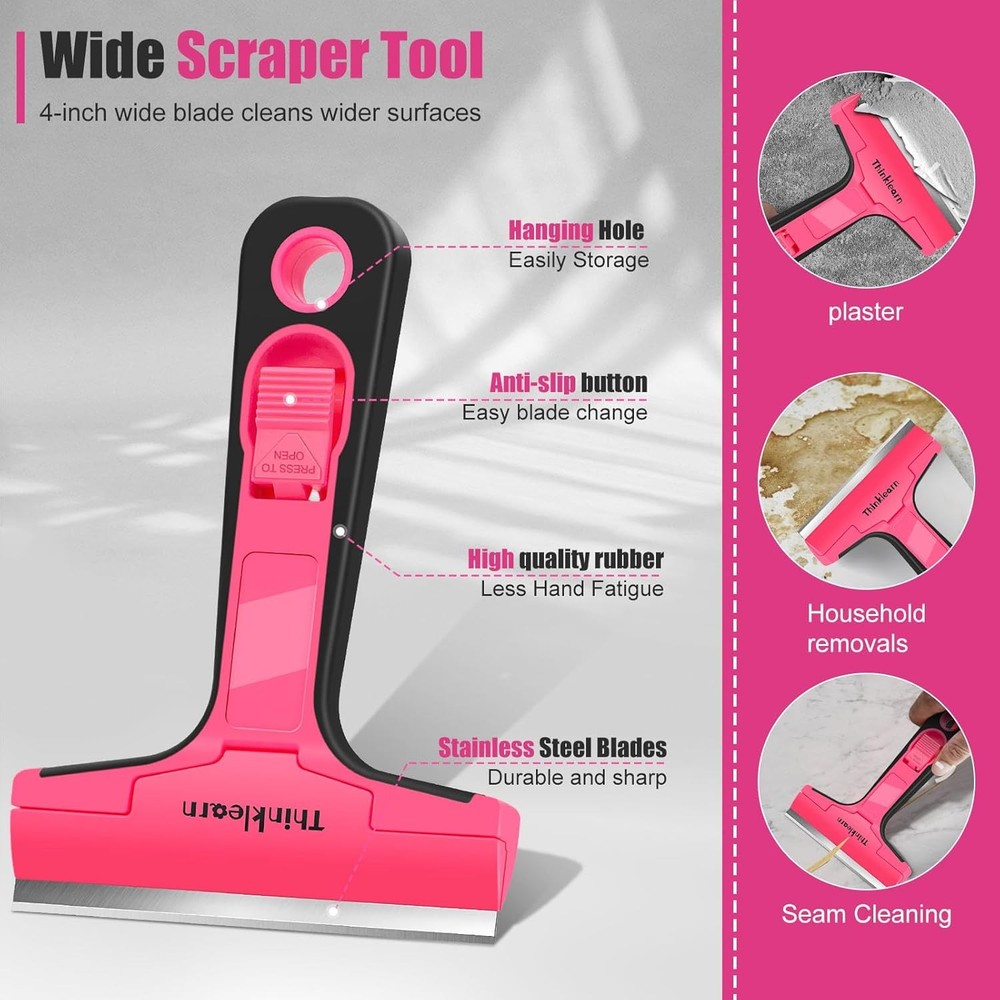 THINKLEARN Razor Blade Scraper Tool, 2Pcs Pink Razor Scraper with 40Pcs Replacem