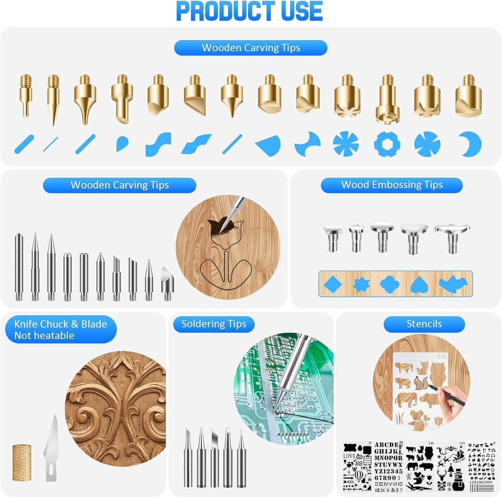 121pcs Wood Burning Tool Set with Adjustable Temp & Gloves for Pyrography