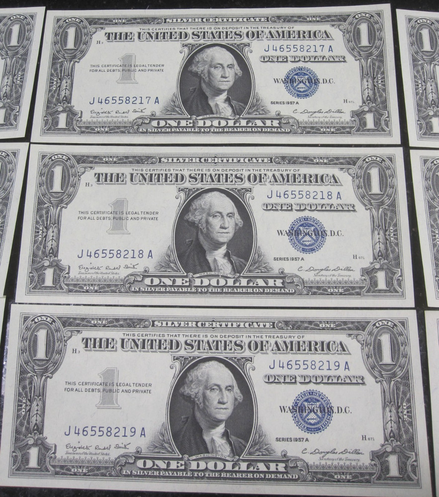 (5 Sets) 1957 A/B $1 Silver Certificates Sequential Serial Numbered Notes ~ CU