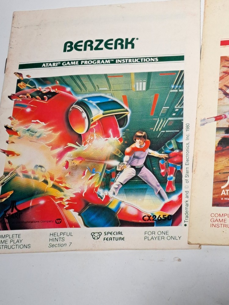 3 VINTAGE ATARI GAME PROGRAM INSTRUCTIONS PAC-MAN,COMBAT & BERZEK 1977 - 82