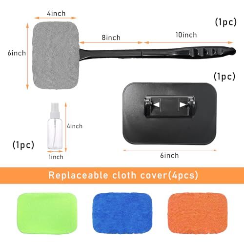 Car Windshield Cleaning Tool, Microfiber Window Cleaner with 4 Washable and