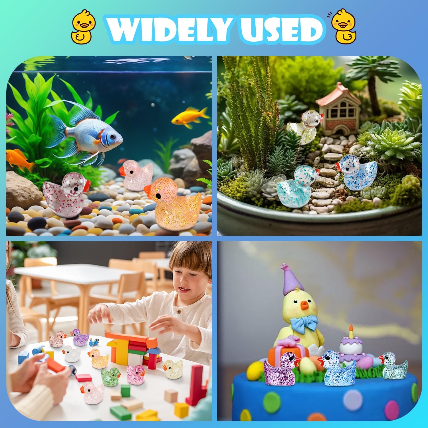 100pcs Mini Colorful Glitter Resin Ducks, Tiny Resin Duck Miniature Animals Bulk