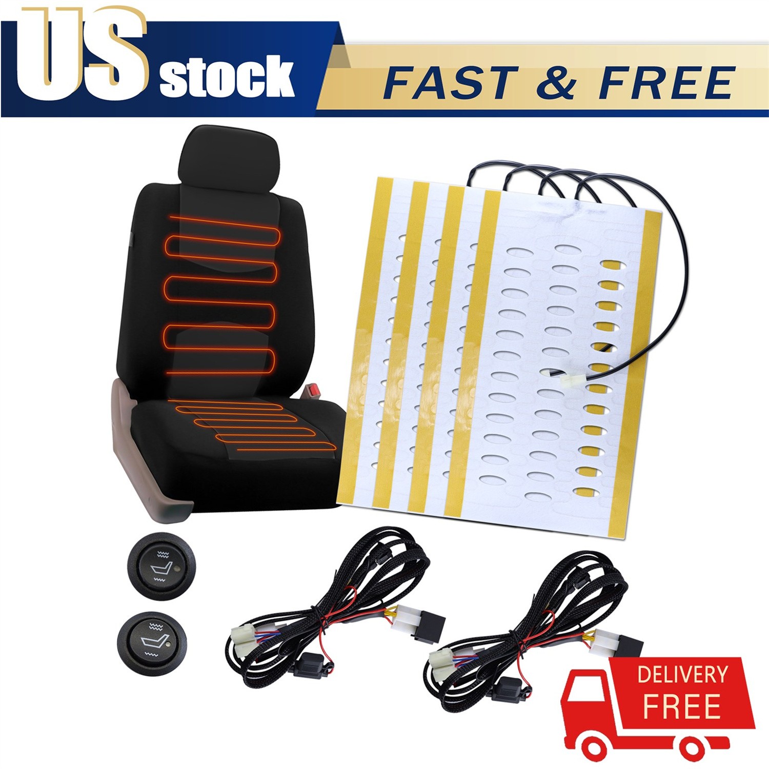 New Universal Built-in Car Seat Heater Kit Fit 2 Seat 12V Alloy Wire Heating Pad