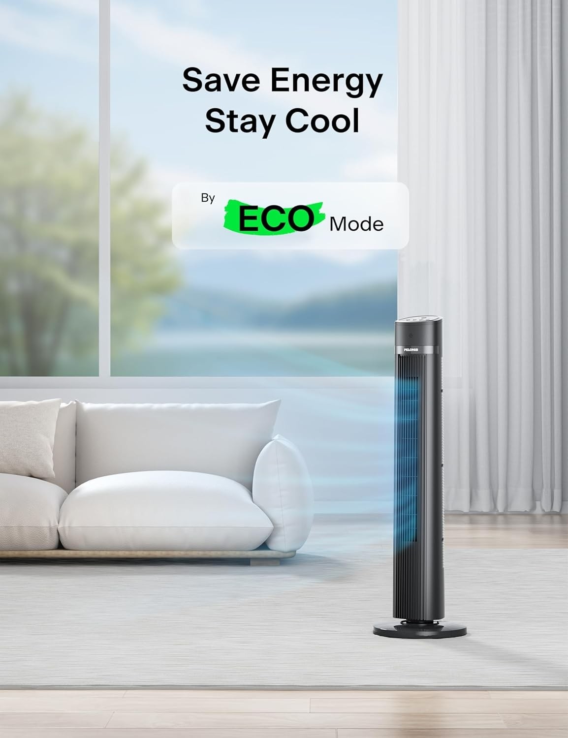 PELONIS 40" Bladeless Tower Fan Remote Control 3 Speed & Oscillation PSFZ40R3ALG