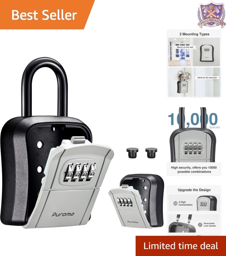 Stylish Gray Key Lock Box - 4-Digit Code, Weatherproof Portable Safety Storage