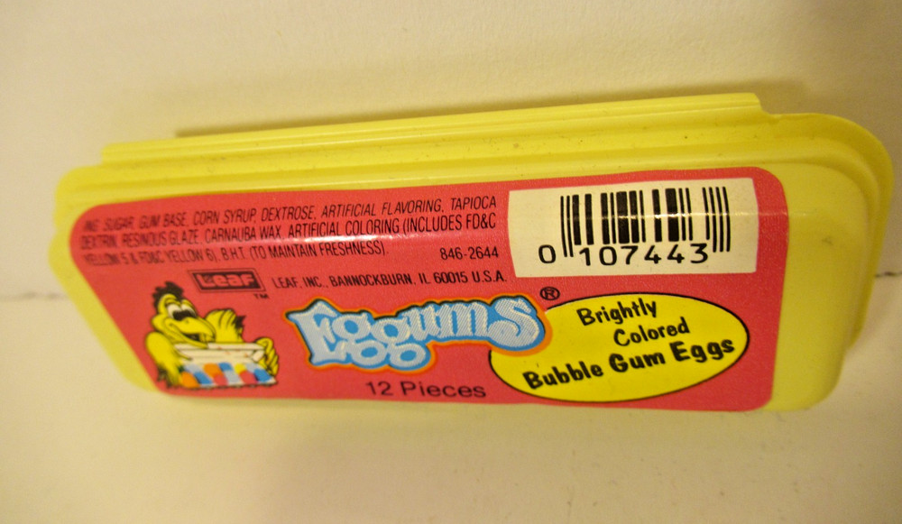 Vintage Eggums Bubble Gum Eggs Candy Container 4 inches empty package Leaf GUM