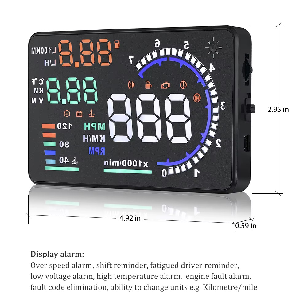 A8 5.5'' OBD2 EOBD HUD Car Head Up Display LED Windshield Projector Speedometer
