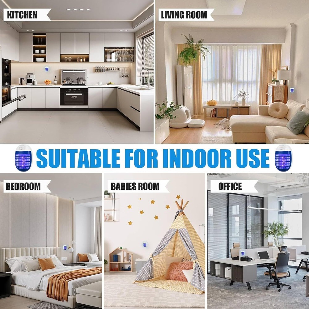 Indoor UV Lamp Mosquito Fly Trap with 2 Box Packed Insertable Insecticides