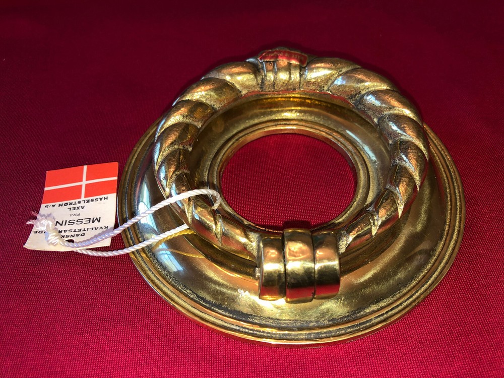 1 NOS HEAVY Danish Solid Brass Door Knocker Ring TWISTED ROPE PATTERN DENMARK