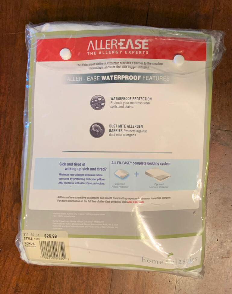 AllerEase Allergy & Asthma Zippered Waterproof Mattress Protector Twin White