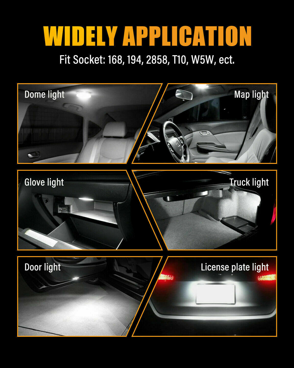 10pcs LED T10 194 168 W5W Canbus White Dome License Side Marker Light Bulb 6000K