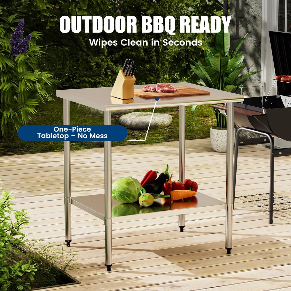 Stainless Steel Work Table 30 x 36 Inch with Adjustable Undershelf, Heavy-Dut...