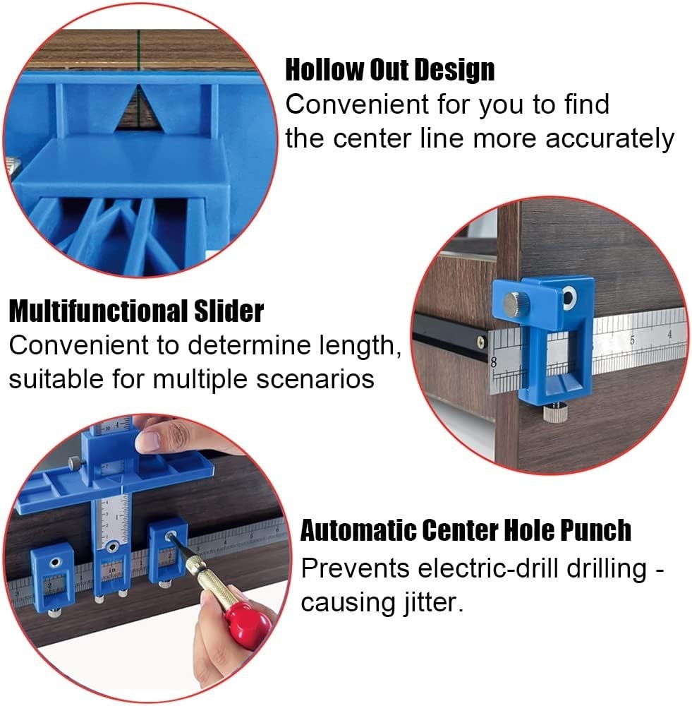 Easy-Use Cabinet Hardware Jig with Automatic Center Punch for Precise Drilling