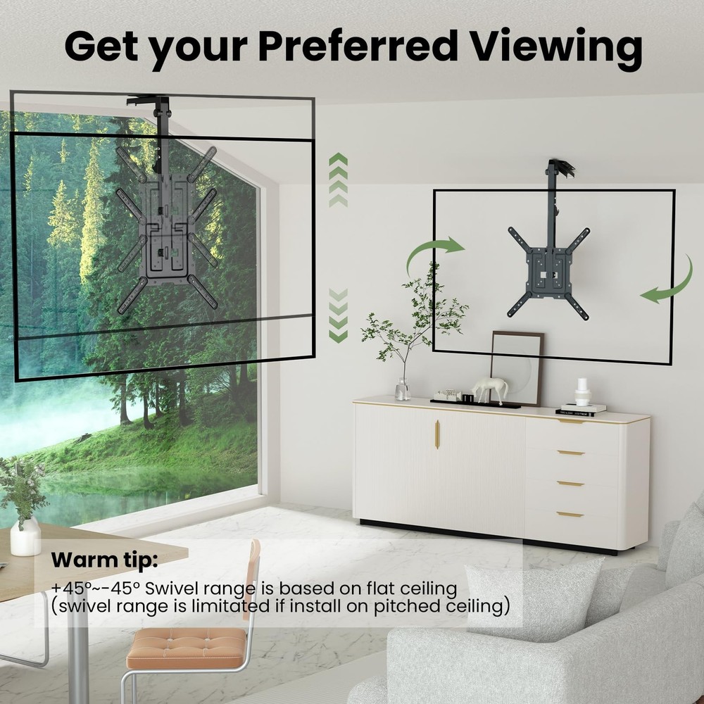 Adjustable Ceiling TV Mount - 23-55'' Flip Down, Swivel, Max Load 44 lbs