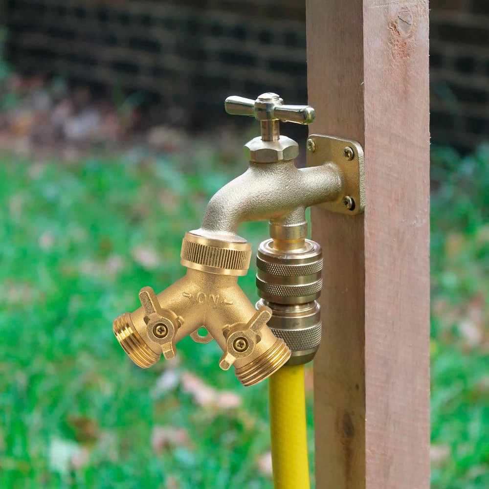 Hourleey Brass Garden Hose Splitter (2 Way), Solid 1 Pack - 2 Way,