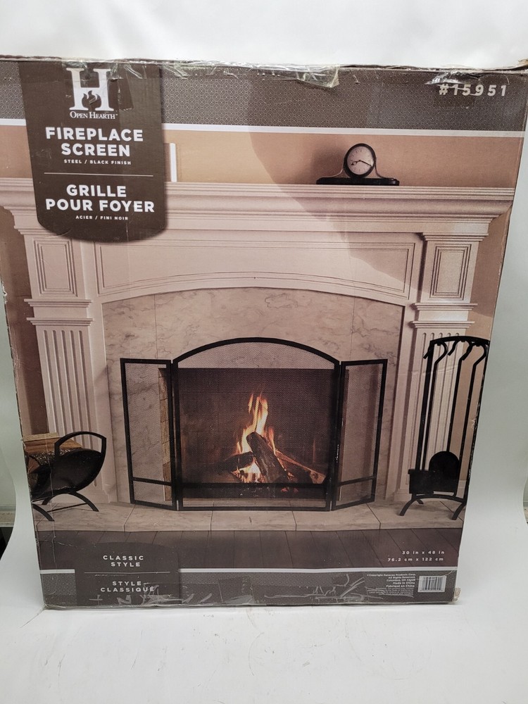 Open Hearth 15951 3-Panel Arch Fireplace Screen Double Bar Black (29.25")
