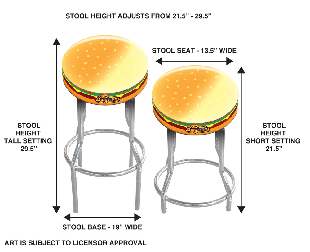 Burger Time 21.5" to 29.5" Adjustable Arcade Stool, Arcade1Up