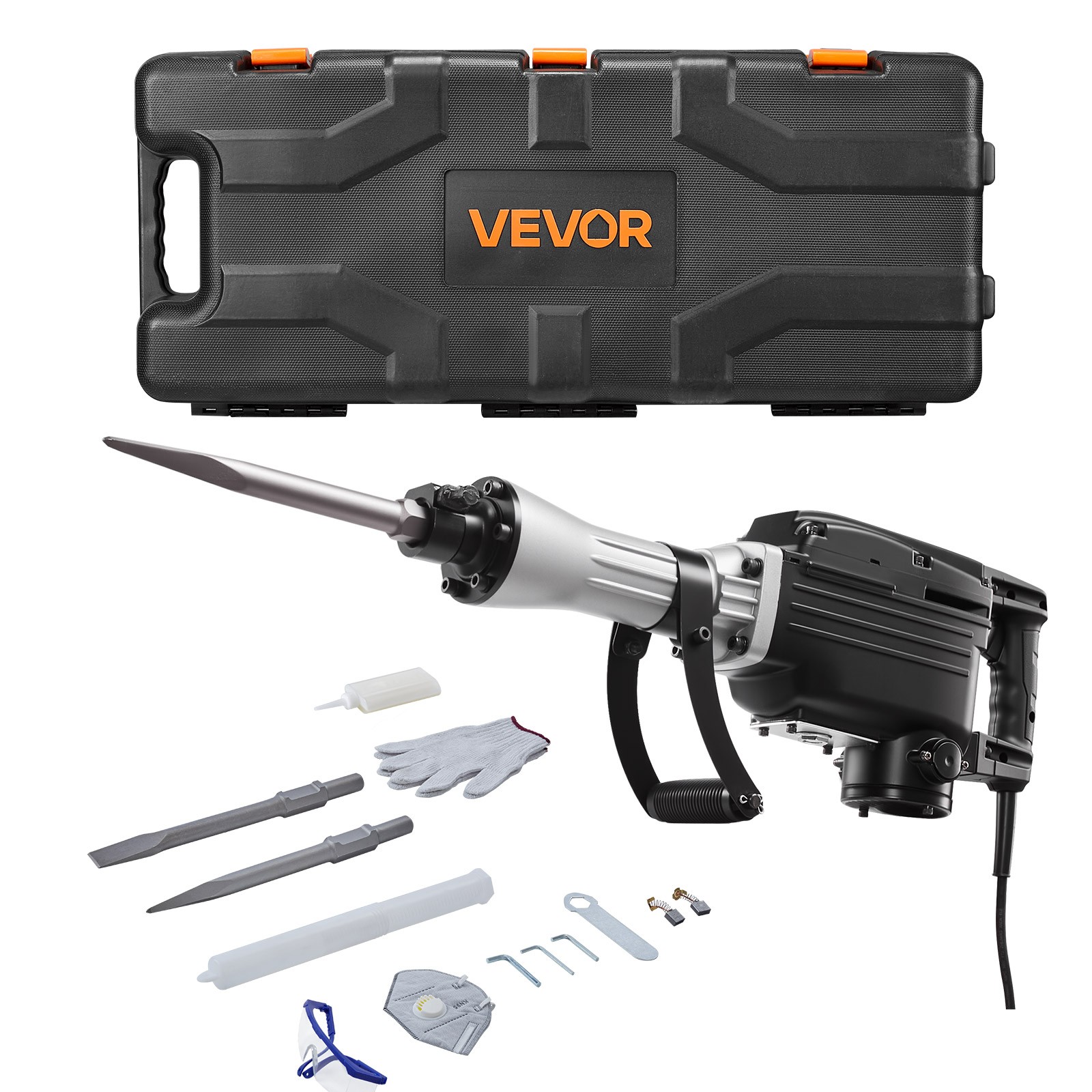 VEVOR Demolition Jack Hammer Concrete Breaker 2200W Electric Hammer 2Chisel Bits