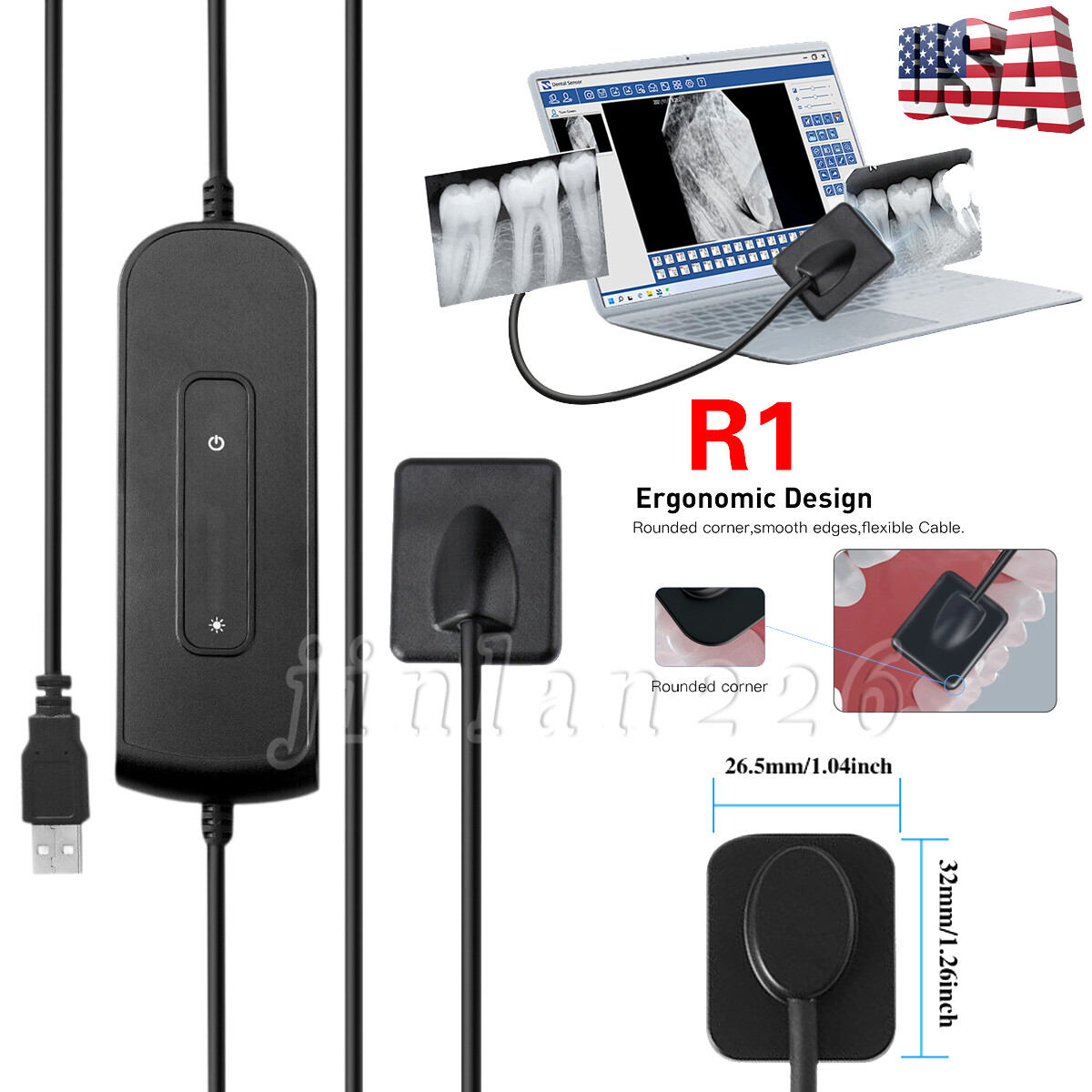 Dental Rayos X RVG Ray Sensor USB Digital Intraoral Imaging System Size 1.0