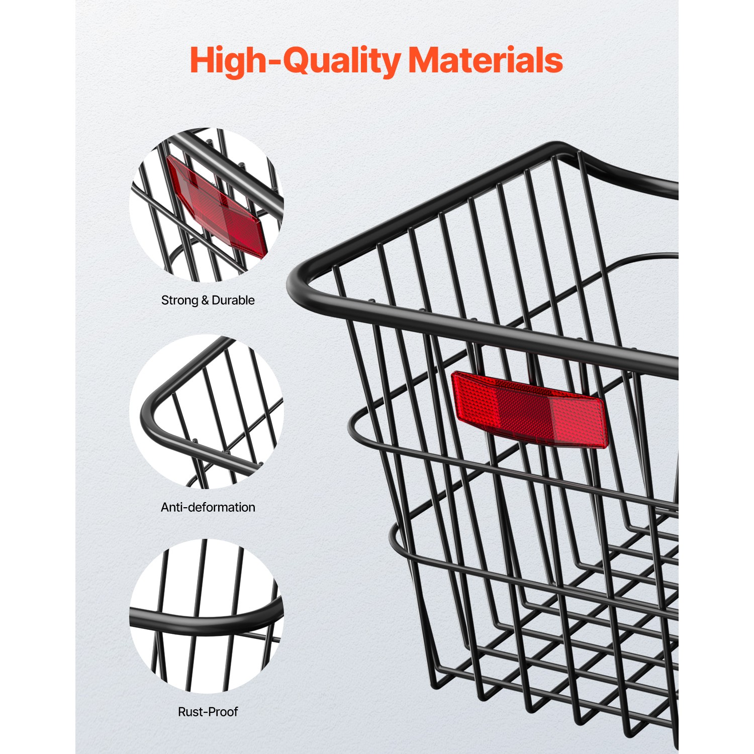 Rear Bike Basket Metal Wire Bicycle Basket Reflective Tail Light Cover