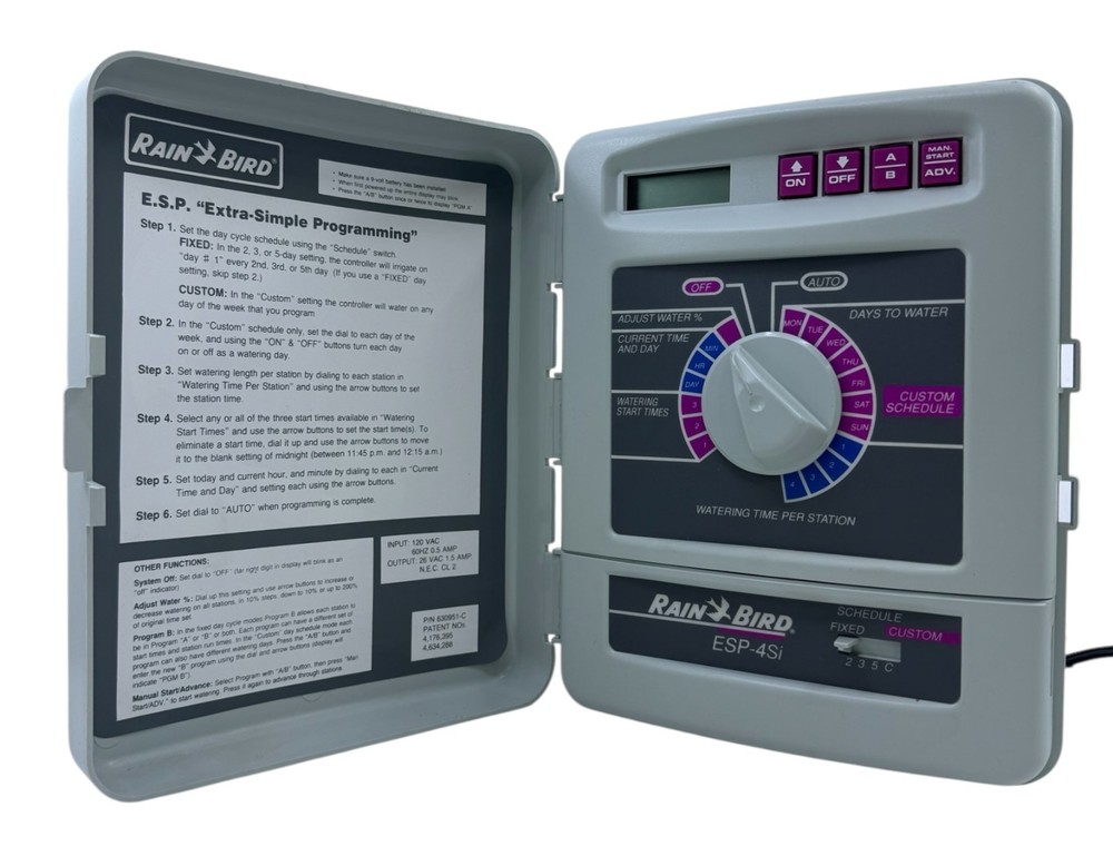 Rain Bird ESP-4Si Indoor 4 Zone Programmable Sprinkler Timer Controller w/ Power