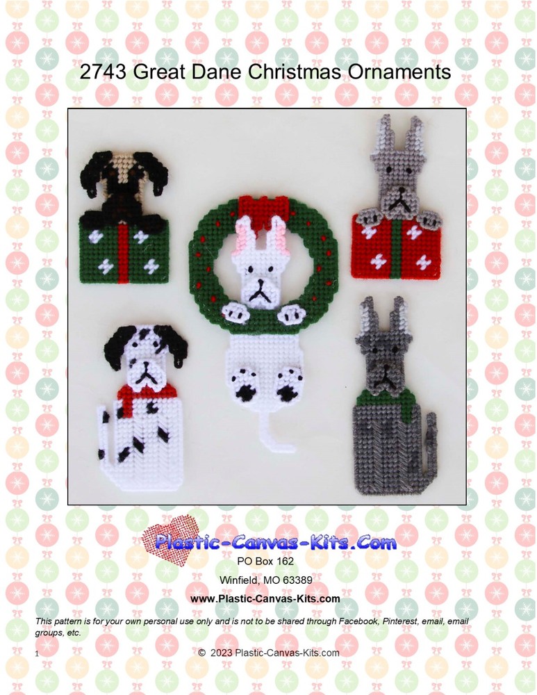 Great Dane Christmas Ornaments-Plastic Canvas Pattern or Kit
