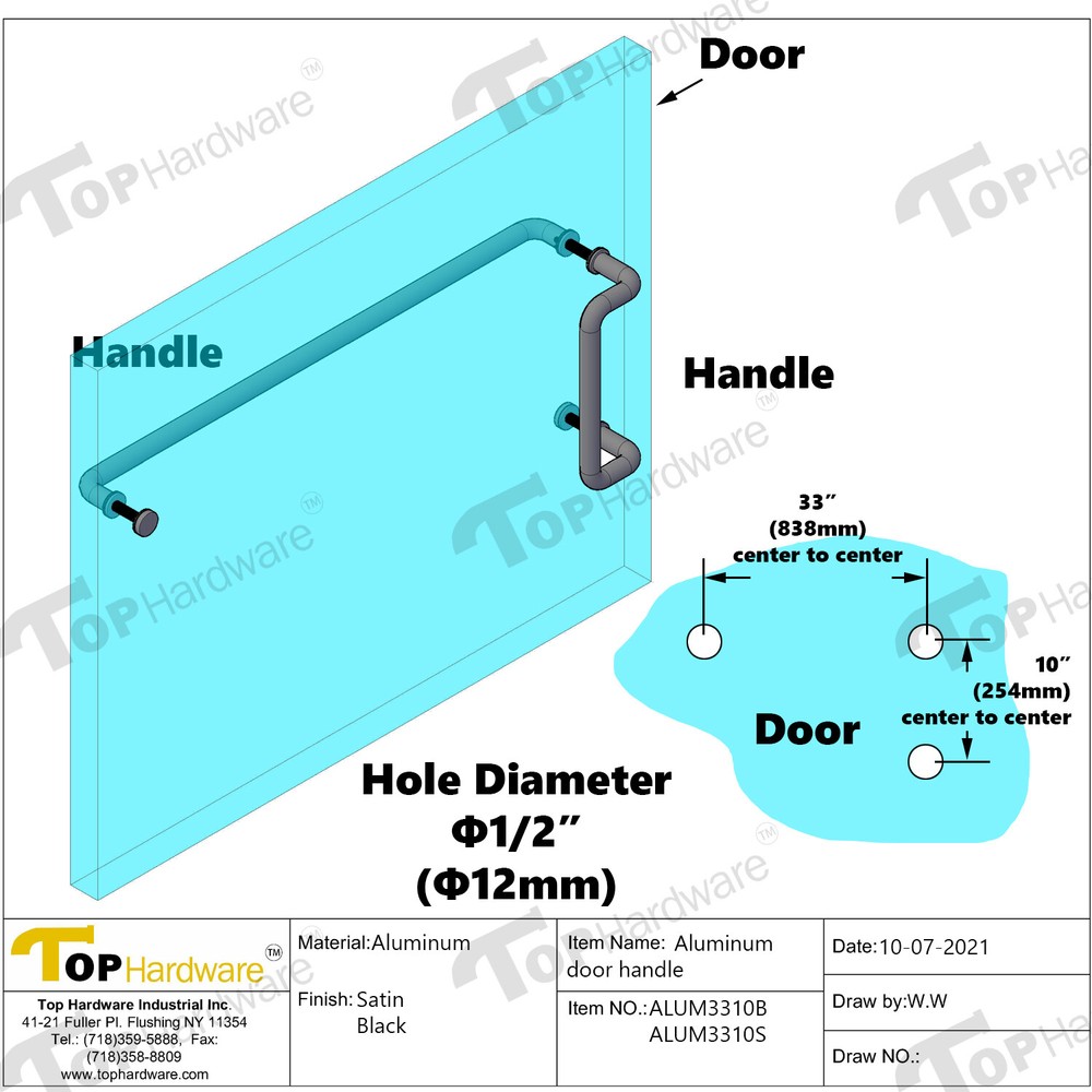 Solid Aluminum Round Combination Door Push Bar and Pull Handle Set - 10" x 33"