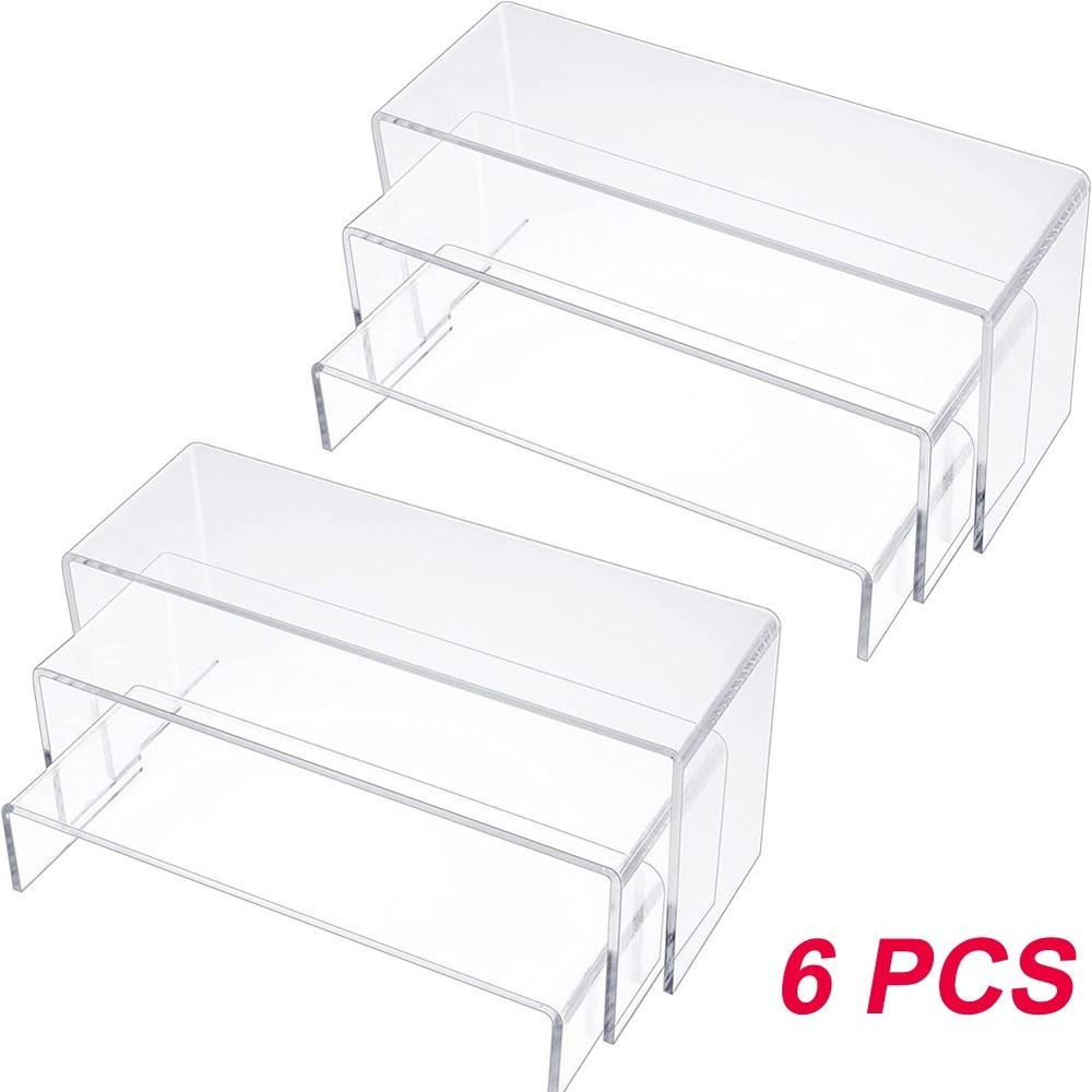 Display Stand Shelf Holder Rectangle Risers Transparent Trophies 3 Tier