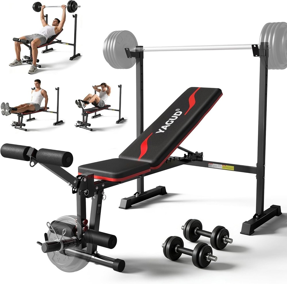 Adjustable Weight Bench Set With Removable Rowing Leg Catch, 600LBS Foldable ...