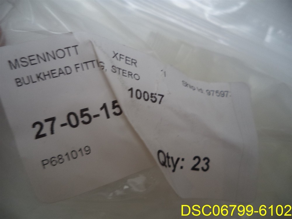 Qty = 1: STERO DISHWASHER P68-1019, BULKHEAD FITTING