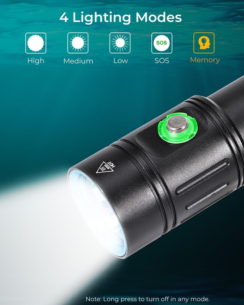 APLOS AP02 Scuba Diving Rechargeable Flashlight, 2500 Lumen /4 Modes