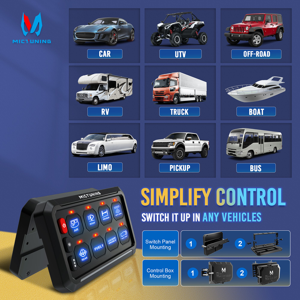 Bluetooth App Control RGB 8 Gang Switch Panel LED Light Circuit Relay System Box