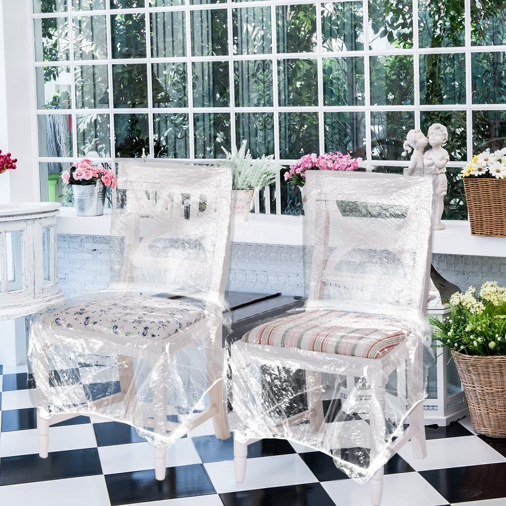 Remagr 8 Pcs Plastic Dining Chair Covers Protectors Clear Protector Trans