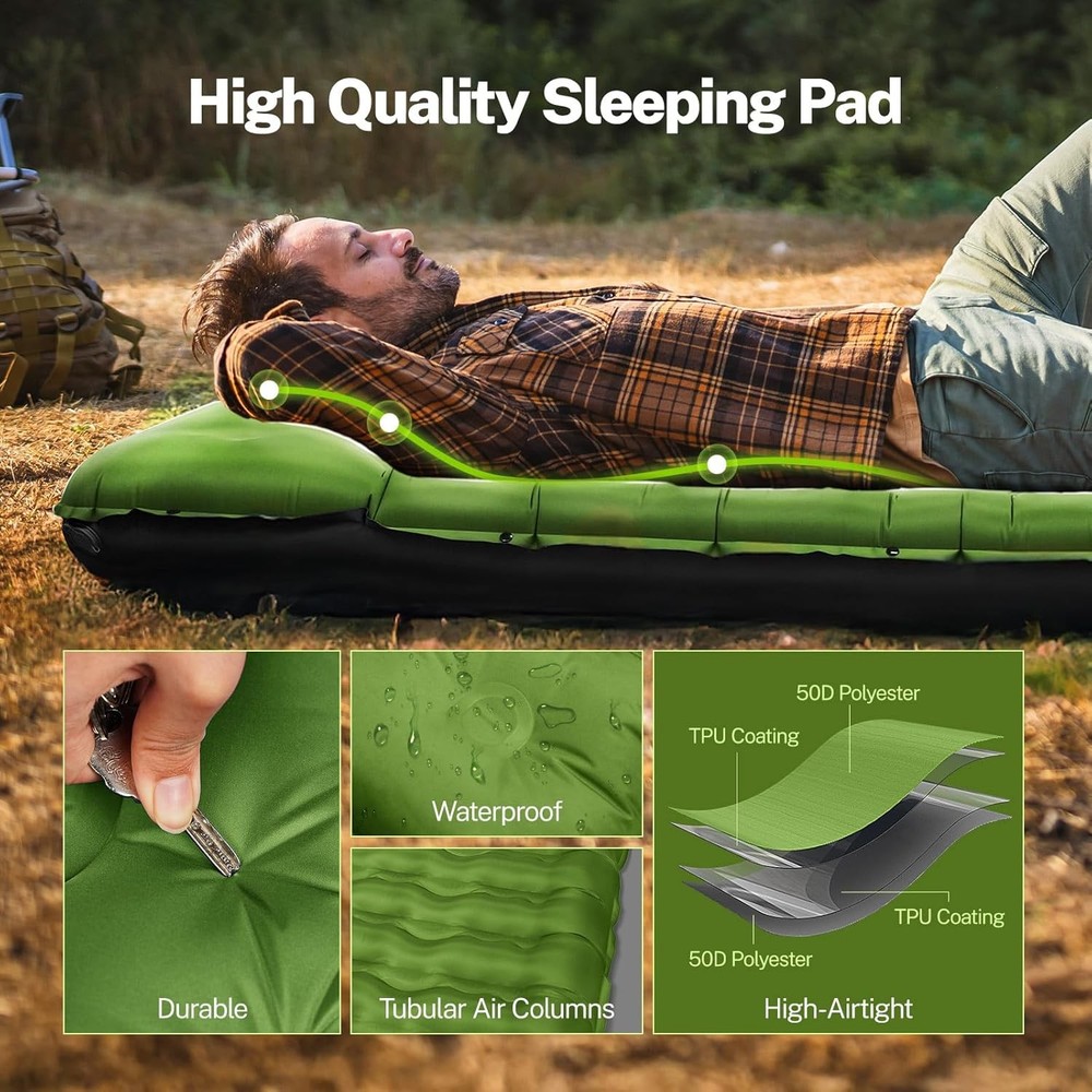Sleeping Pad for Camping, 6" Extra-Thick Reinforced Camping Sleeping Pad with Pi