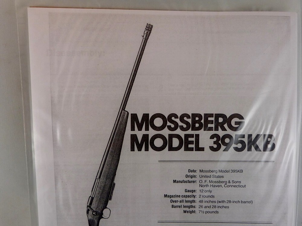 MOSSBERG MODEL 395KB SHOTGUN BREAK DOWN INSTRUCTION KIT