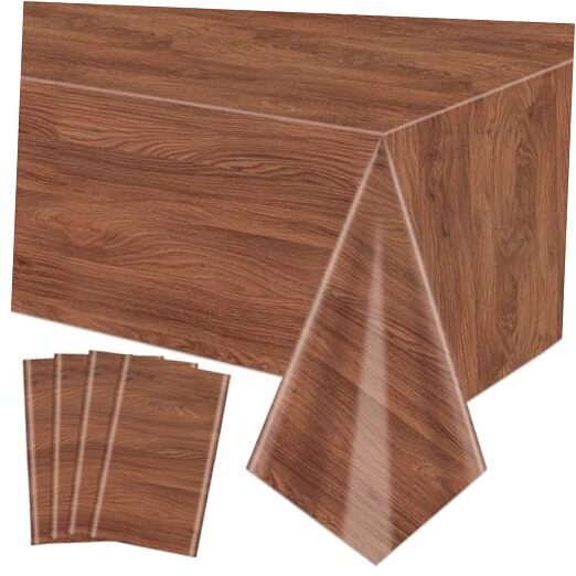 4Pcs Wood Grain Tablecloths, Rustic Table Covers, Rectangular Brown Wood