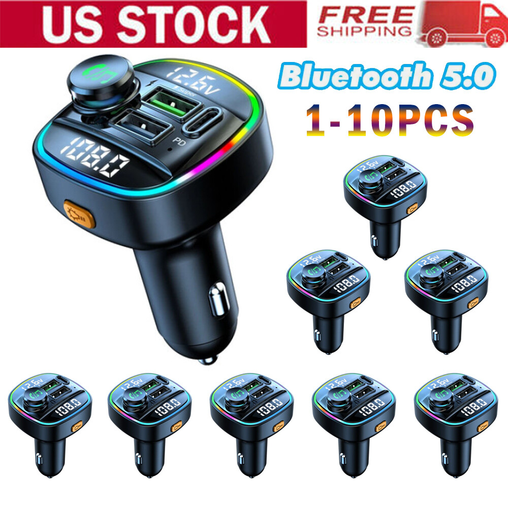 Bluetooth 5.0 Car Wireless FM Transmitter Adapter USB PD Charger AUX Hands LOT