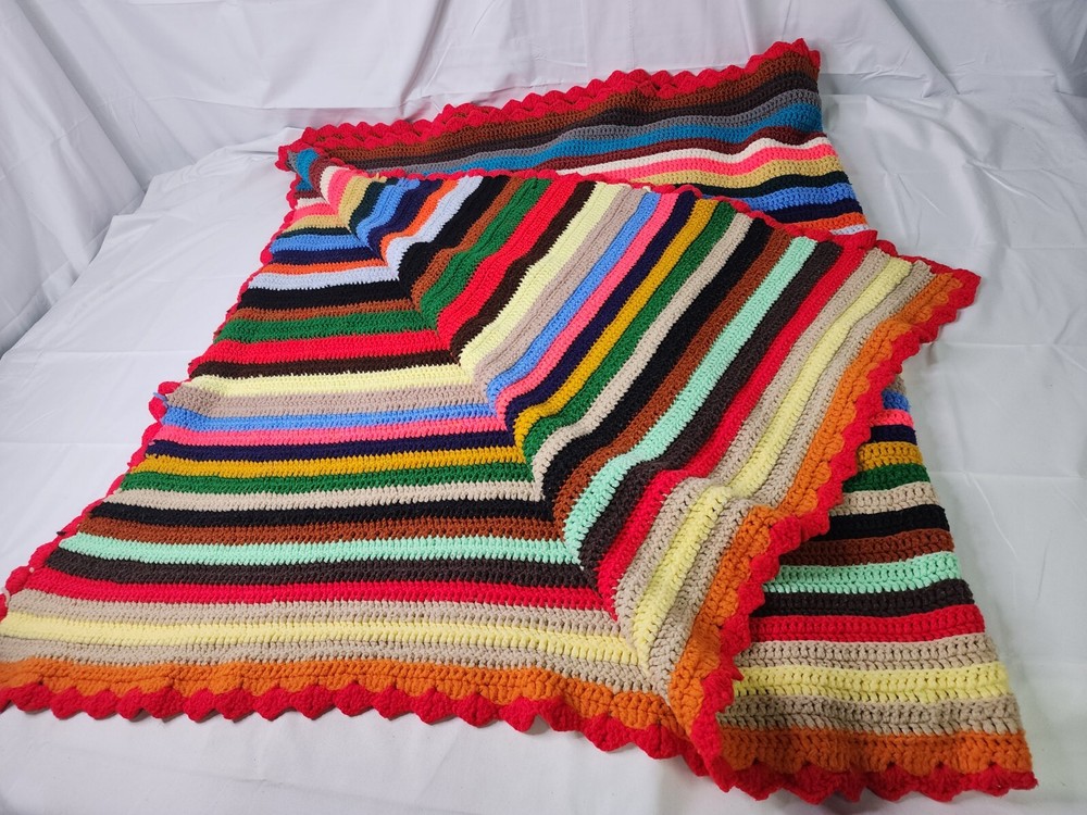 Hand Made Afghan Blanket 48" x 74" Multicolor (Very Nice)