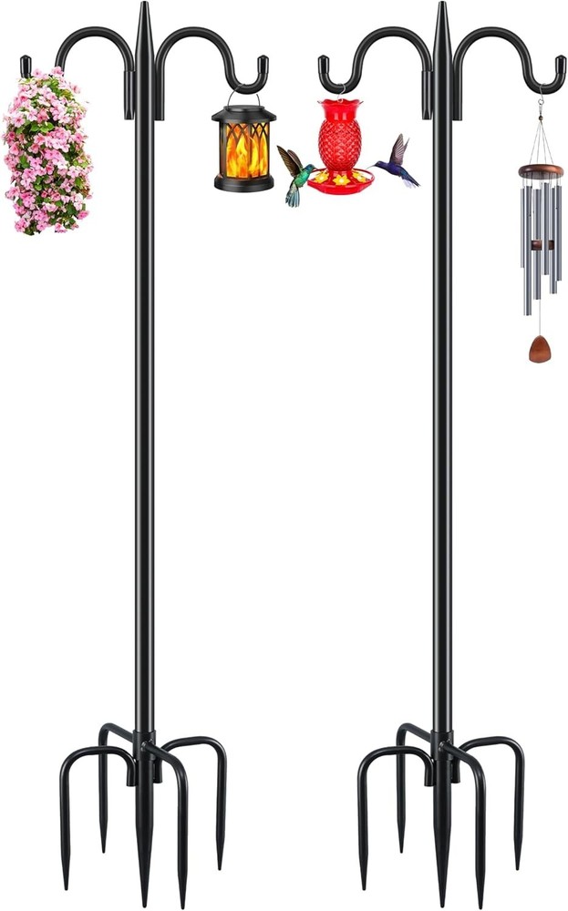 2-Pack Adjustable Double Shepherd's Hooks - 92 Inch Wrought Iron Garden Hooks